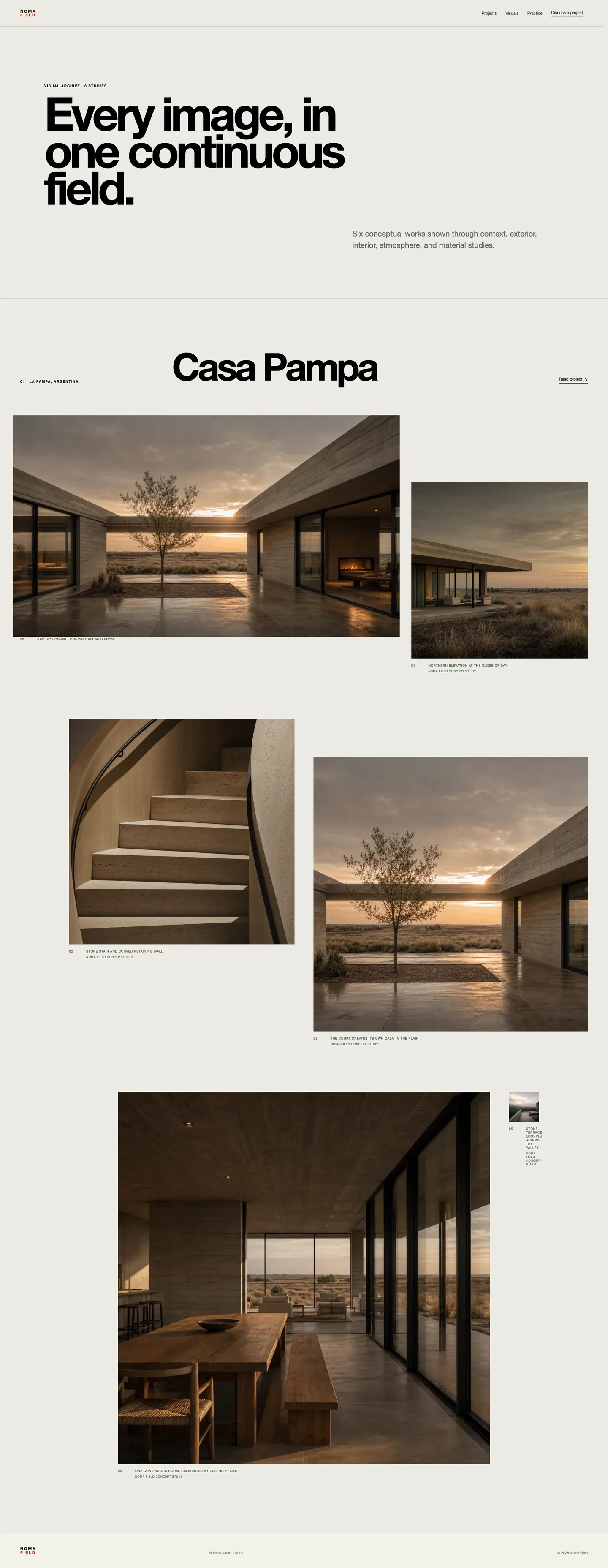 Full Noma Field visuals-page study showing the portfolio image language and art direction